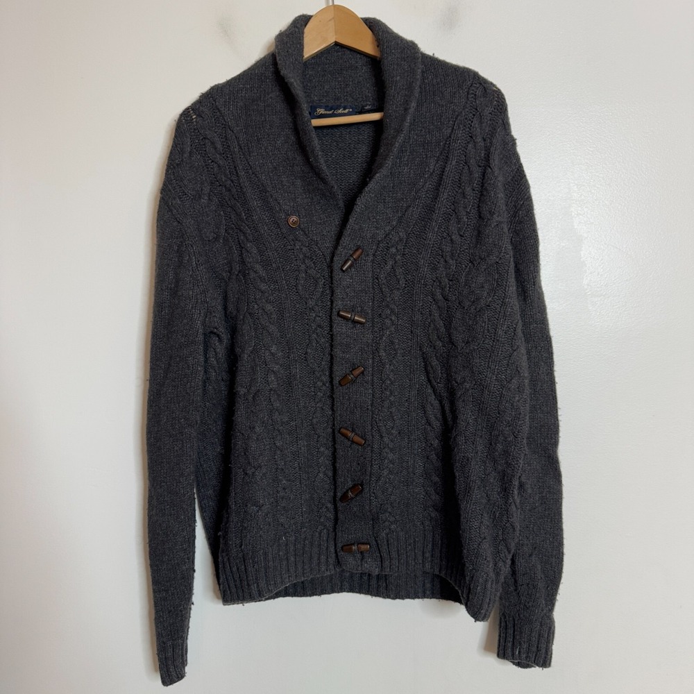 Garret Scott Sweater Jacket Large Mens Cotton Chunky Cable Cardigan